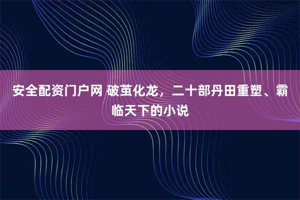 安全配资门户网 破茧化龙,二十部丹田重塑、霸临天下的小说